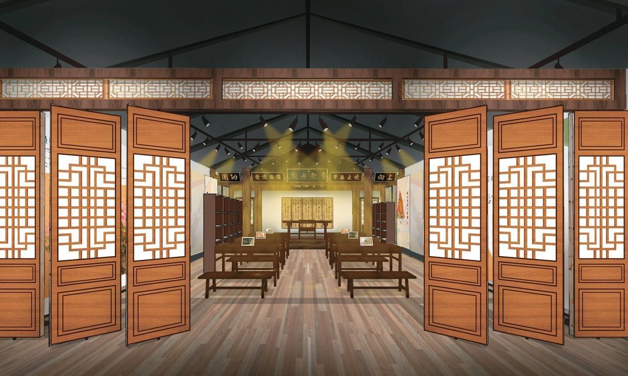 「語言推廣館」於入口打造台灣閩南語書院,展現語言的推廣意涵。(桃園市政府提供)