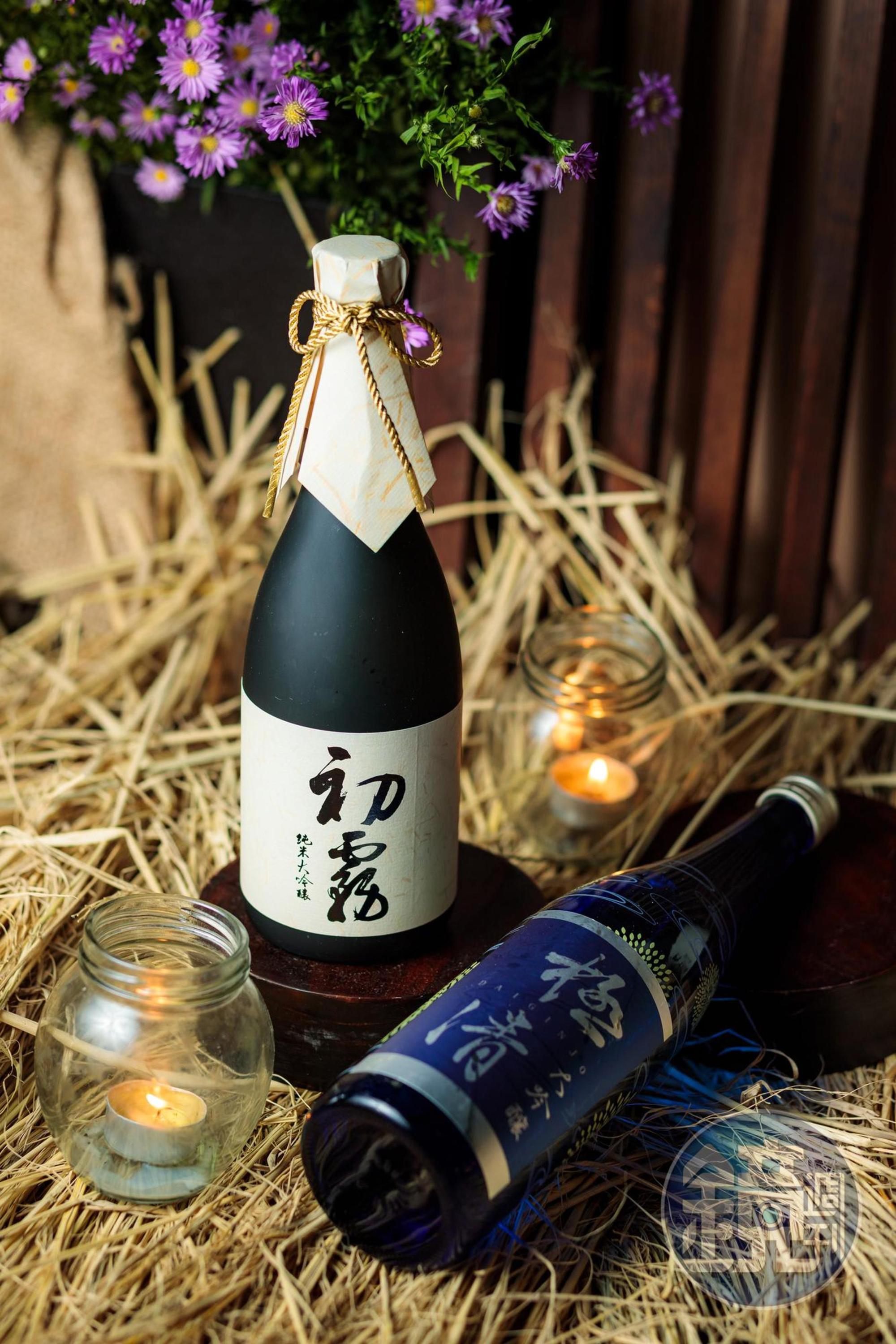 在餐酒會上可以品嘗到經過熟成一年，果香細緻，只有僅有500瓶產量的「初霧純米大吟釀」（左），以及帶有豐富果香且入口有薄荷感的「極清大吟釀」（右）。