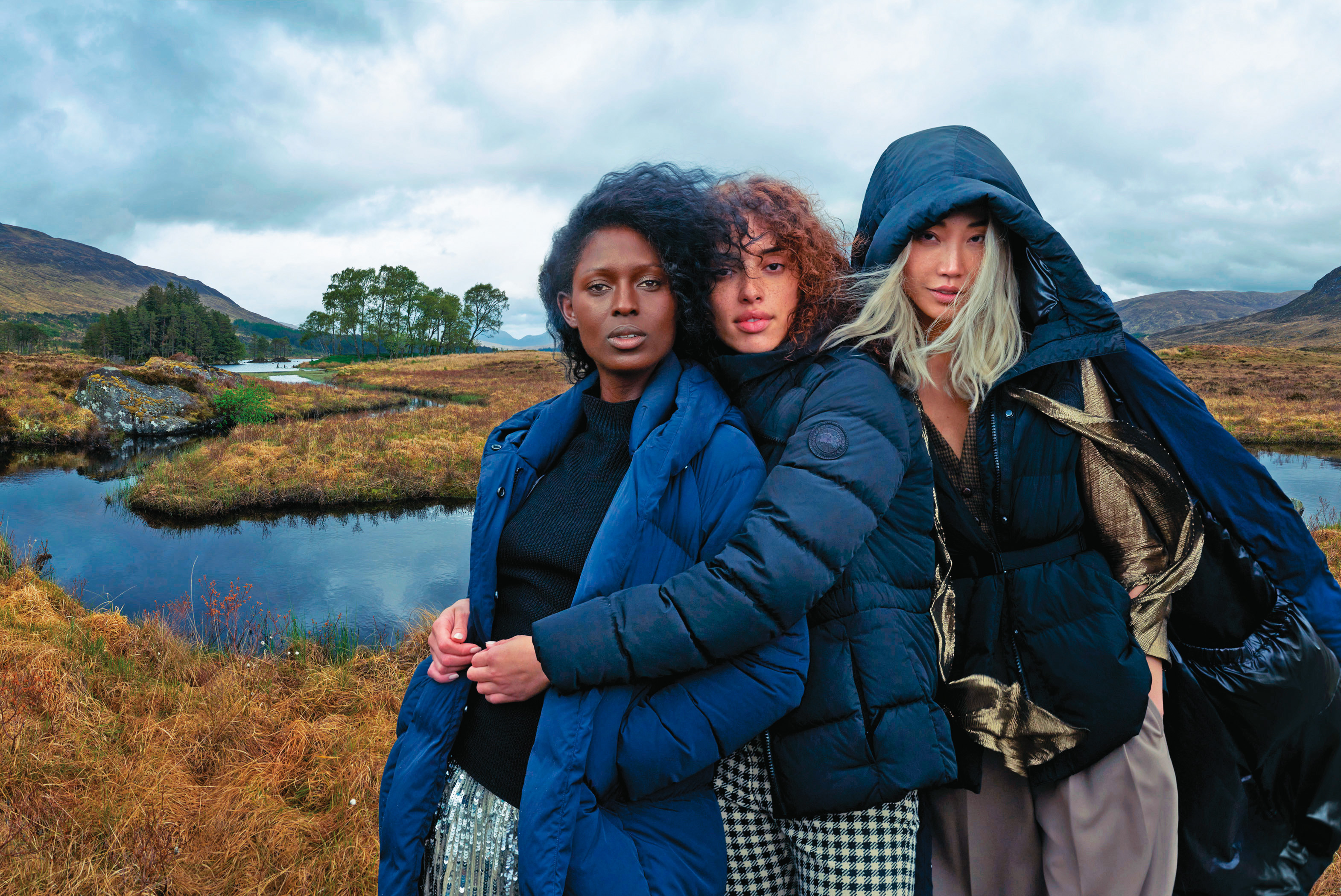 Canada Goose邀請Jodie Turner-Smith（左）、Khadijha Red Thunder（中）和朴秀珠（右）共同參予拍攝形象大片。 （Canada Goose提供） 