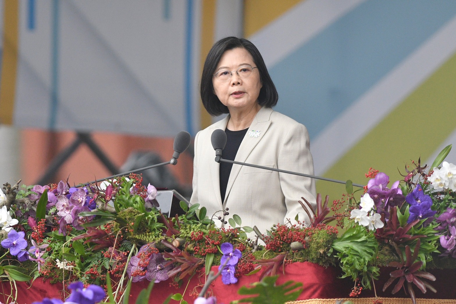 總統蔡英文在國慶典禮上致詞。