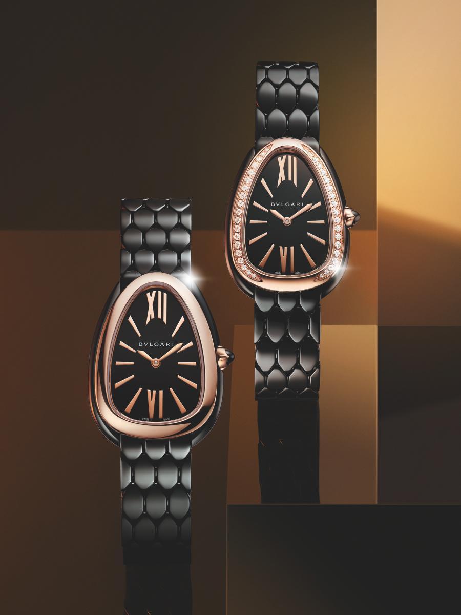 SERPENTI SEDUTTORI 玫瑰金黑色精鋼腕錶。