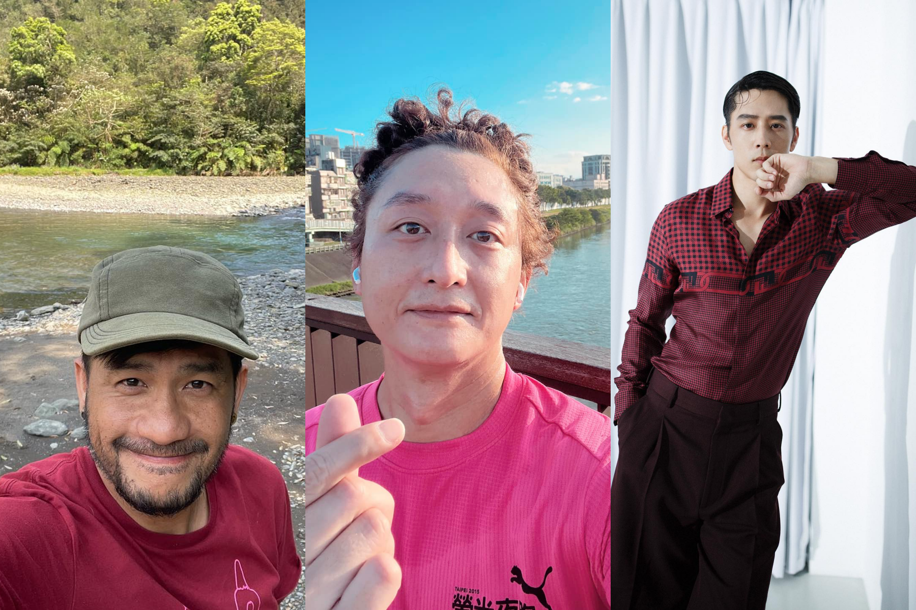 許多明星即使出名了仍常騎單車代步，左起為張震嶽、柯宇綸、胡宇威。（翻攝自張震嶽、柯宇綸、胡宇威臉書）