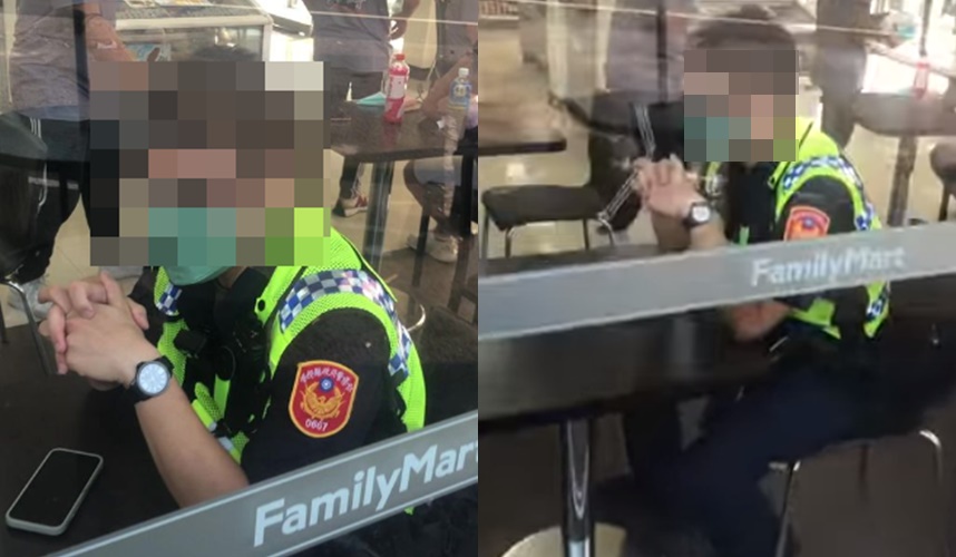 男子拍到員警坐在超商休息，發文公審「警察執勤可以在超商？」（圖：翻攝《爆廢公社公開版》）