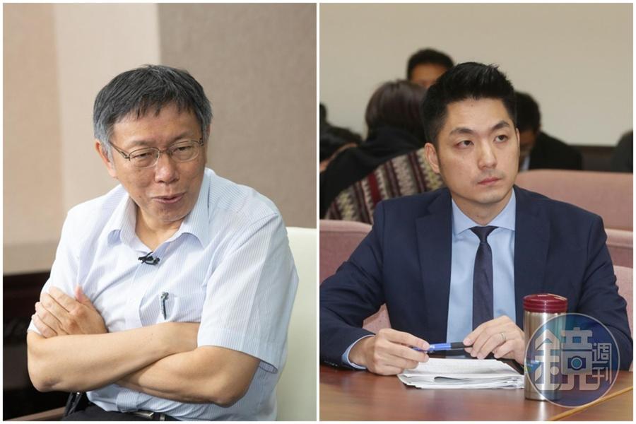 柯文哲（左）質疑蔣孝嚴不敢替兒子站台肯定有詭，蔣萬安（右）今簡短回應。（本刊資料照）