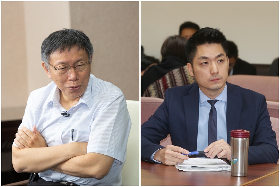 柯文哲（左）質疑蔣孝嚴不敢替兒子站台肯定有詭，蔣萬安（右）今簡短回應。（本刊資料照）