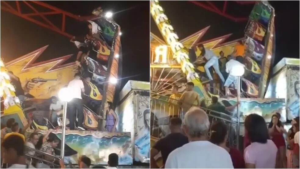 驚悚！海盜船運轉中直接斷兩截，金屬碎片如飛鏢「直射人頭」。（翻自rondonoticias.com.br）