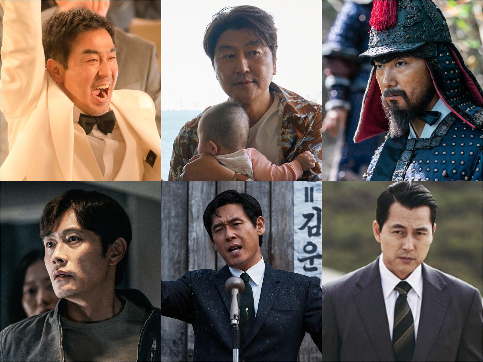 第58屆大鐘獎影帝競爭激烈,包含柳承龍(上排左起)、宋康昊、朴海日、李炳憲(下排左起)、薛景求、鄭雨盛6位全是典禮常勝軍。(合成圖片)