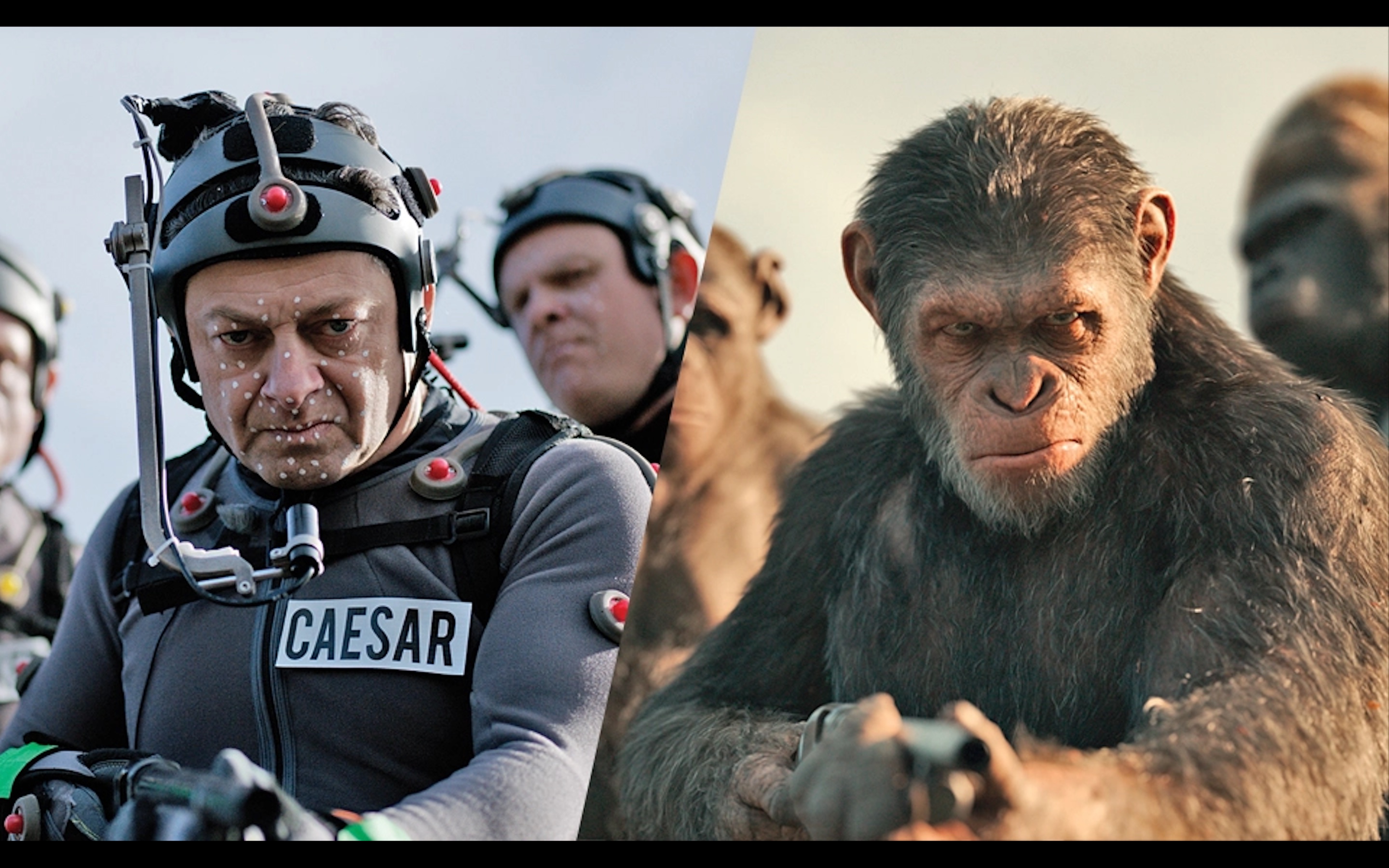 《猩球崛起》系列讓演員配戴攝影機演戲，蒐集影像資料供後製部門打造猩猩臉孔。（翻攝自variety.com）