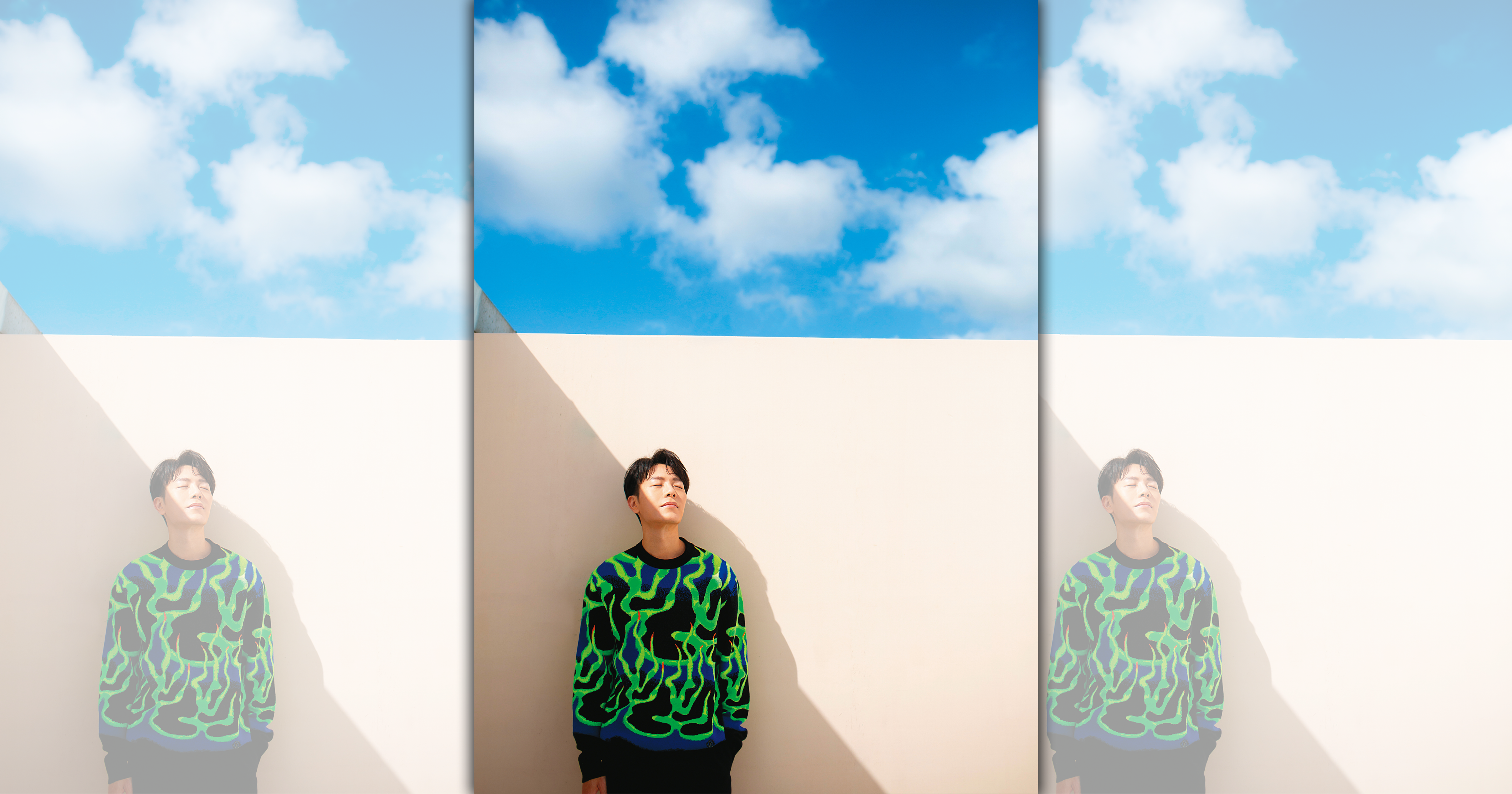 拍照那天前，天氣預報說會降溫，卻迎來很曬的日光，很熱，韋禮安也很投入。這就是無常的日常展現。