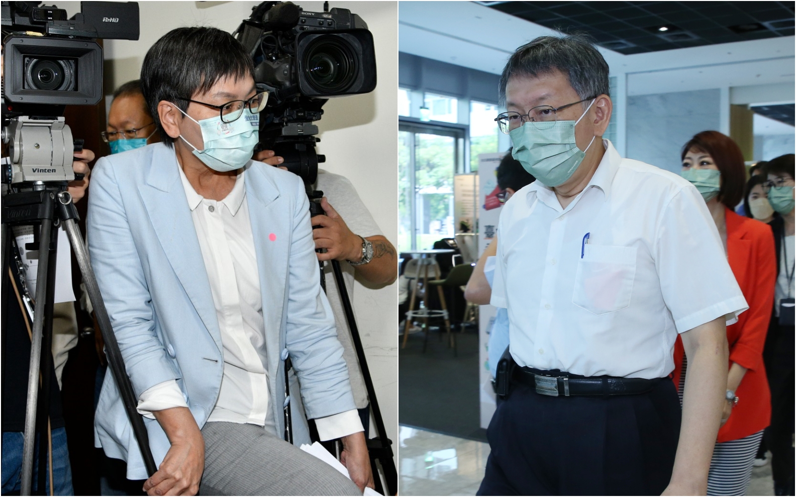 蔡壁如（左）論文涉抄被校方撤銷學位，柯文哲（右）今表示力挺，相信蔡沒有抄襲的意圖。