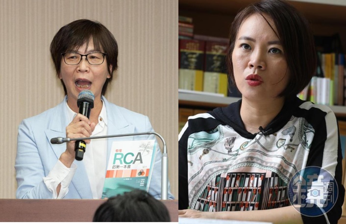 台北市議員簡舒培（右圖）要蔡壁如（左圖）向她道歉，並要柯文哲「不要瞎挺抄襲仔」。