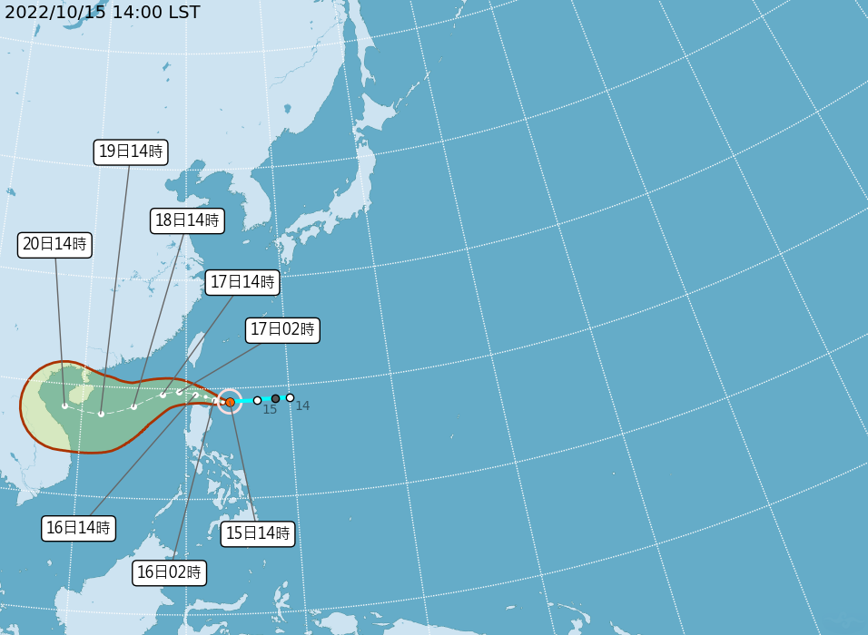 中央氣象局對第20號颱風尼莎發布海上警報。(氣象局提供)