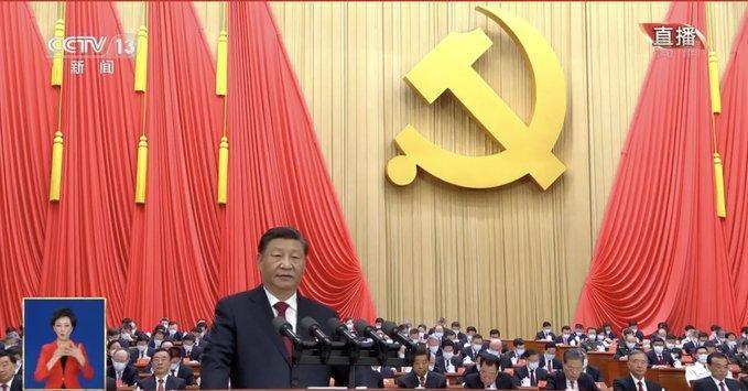 中共20大開幕！習近平演說「外國勢力干涉台灣」，是否第3次連任國家主席成焦點。（翻自推特）