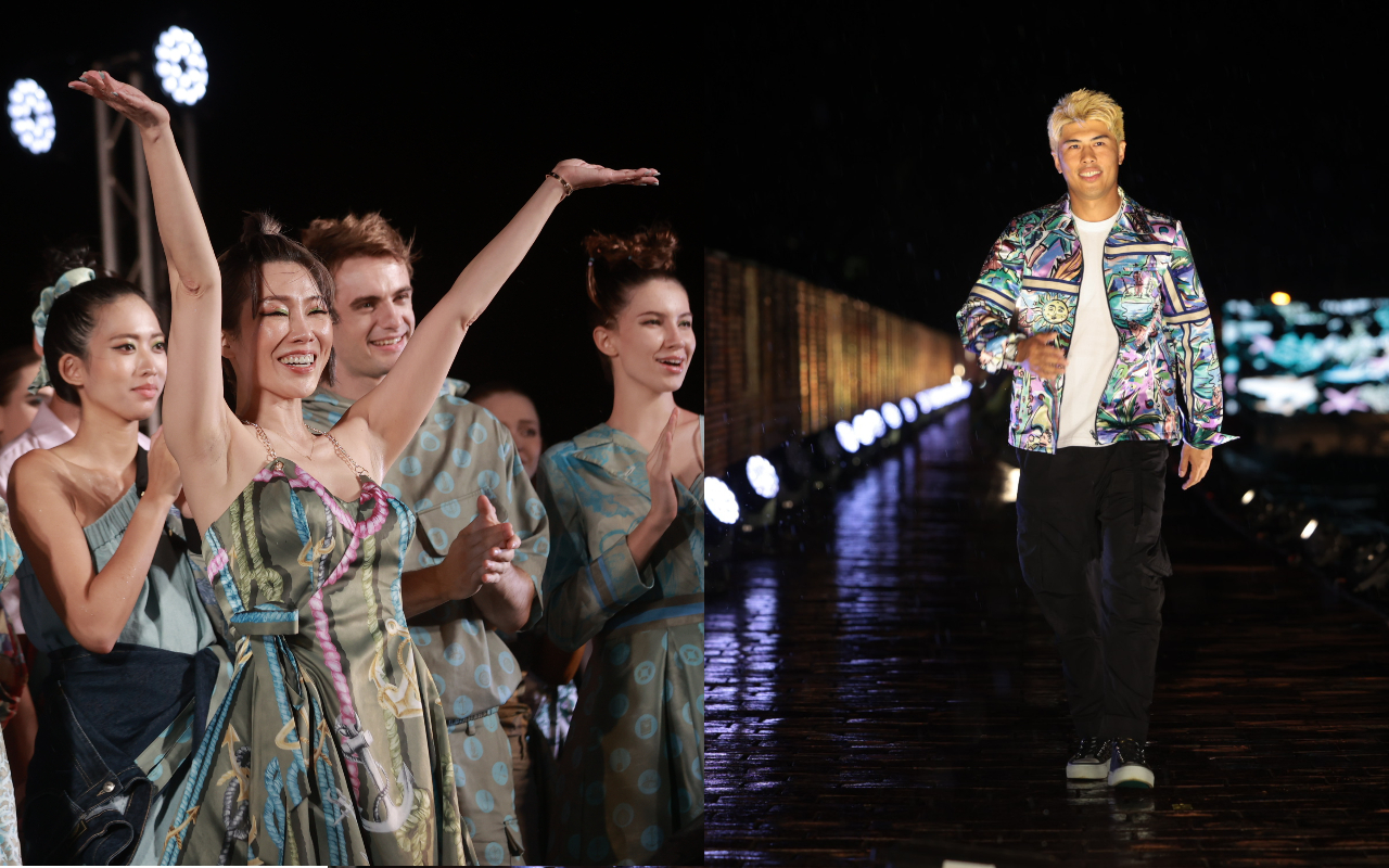 設計師Daniel Wong（右圖）在恆春古城辦大秀，由恆春出生的舞蹈老師Kimiko（左圖）開場。（Daniel Wong提供）