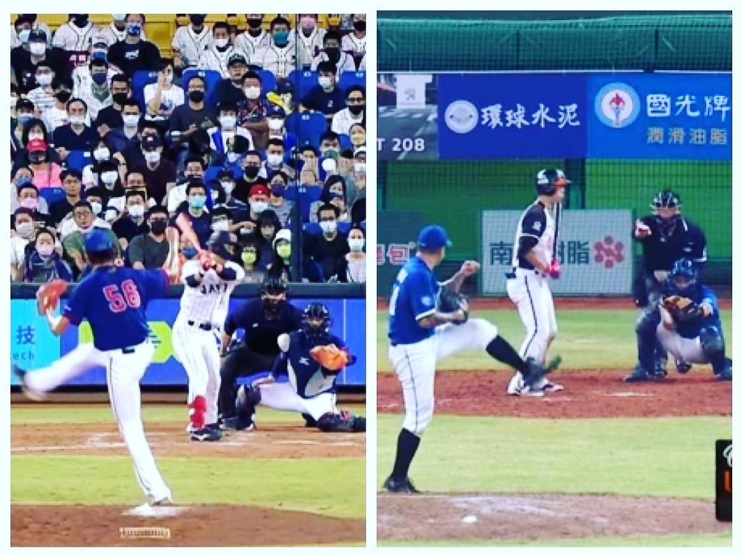 郭泓志（右圖）得知外甥林振瑋在國際賽飆出159公里火球，他興奮po出2人各自在投手丘上的對照圖，並嗨翻直呼「有學到ㄛ（哦）」。（翻攝自郭泓志臉書）