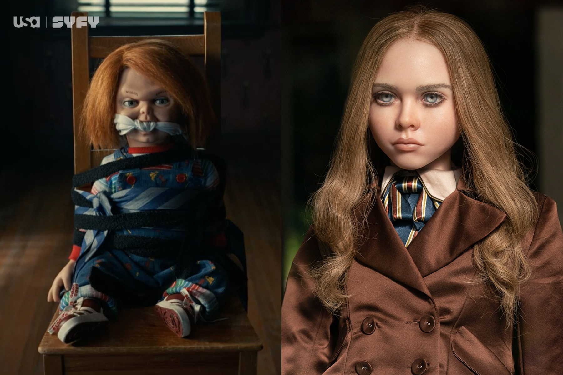 恰吉（左）和梅根（右）近日為了「鬼娃」地位隔空互嗆。（翻攝自Chucky官方推特、M3gan官方臉書）