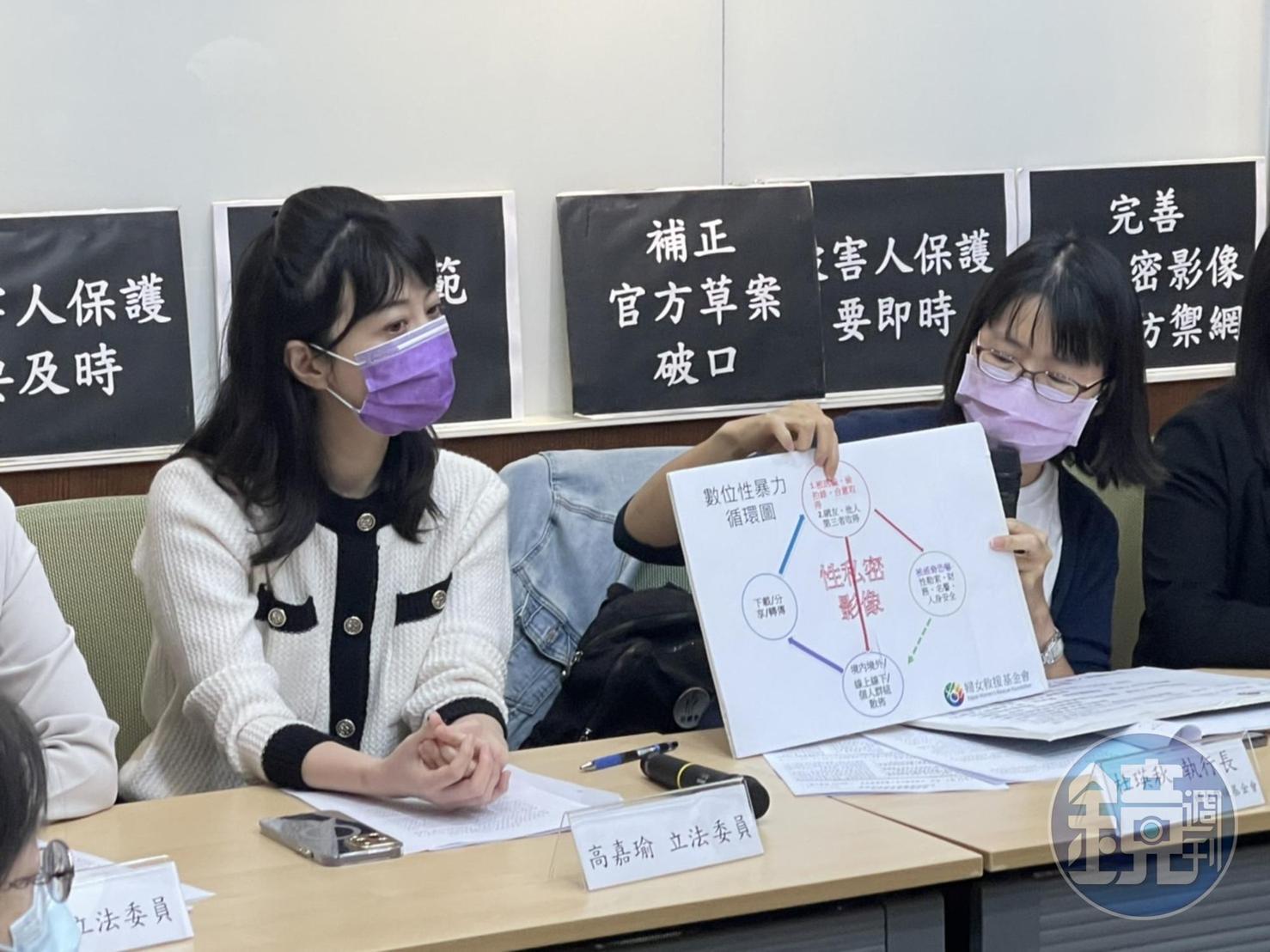 民間團體與立委高嘉瑜、范雲呼籲性私密影像修法應補足破口，並加速通過。