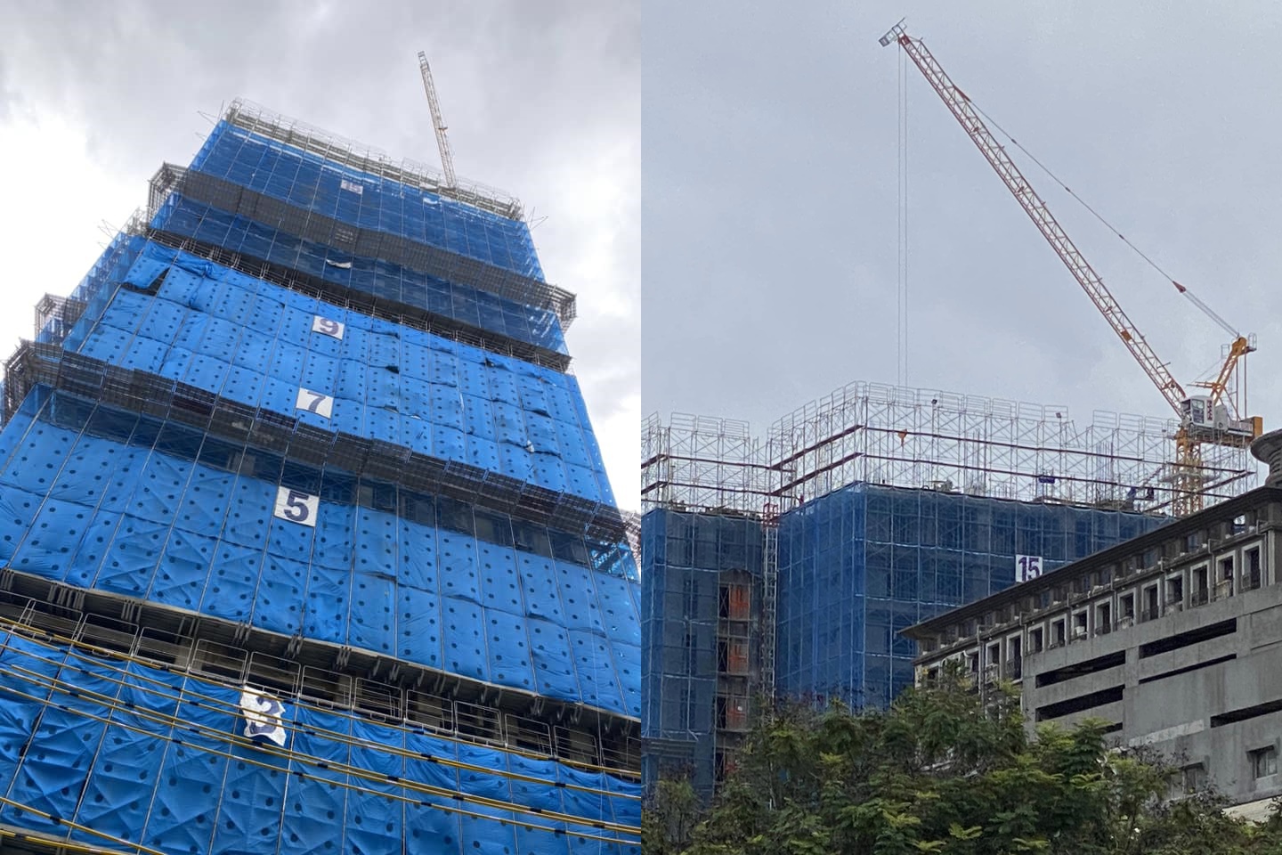 有網友今早行經北投奇岩站附近工地，突然從天而降一個超大鐵柵欄，十分危險。（翻攝自台北之北投幫）