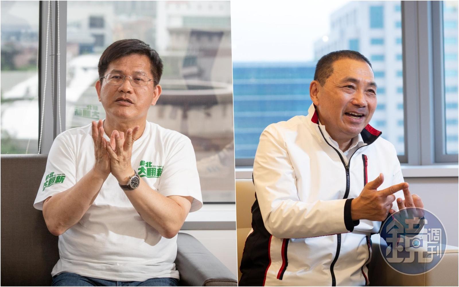 林佳龍（左）認為新北耶誕城可考慮換地點舉辦，侯友宜（右）則認為應定點長期舉辦才能延續品牌。
