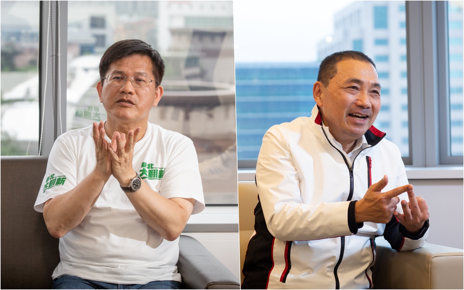 林佳龍（左）認為新北耶誕城可考慮換地點舉辦，侯友宜（右）則認為應定點長期舉辦才能延續品牌。