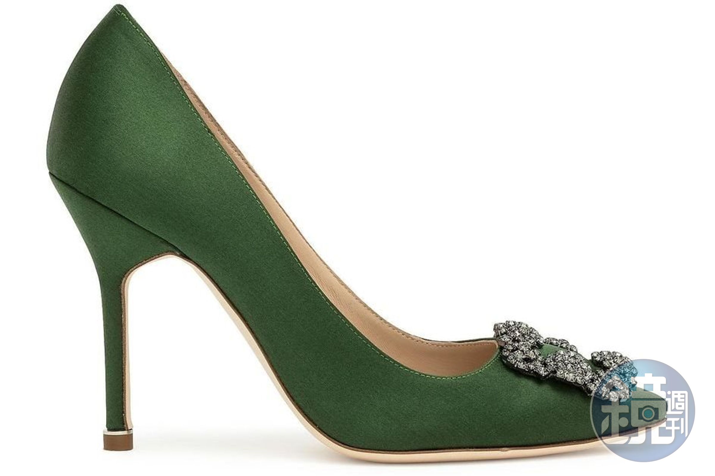 綠色Hangisi高跟鞋 NT$45,800 MANOLO BLAHNIK。（MANOLO BLAHNIK提供）