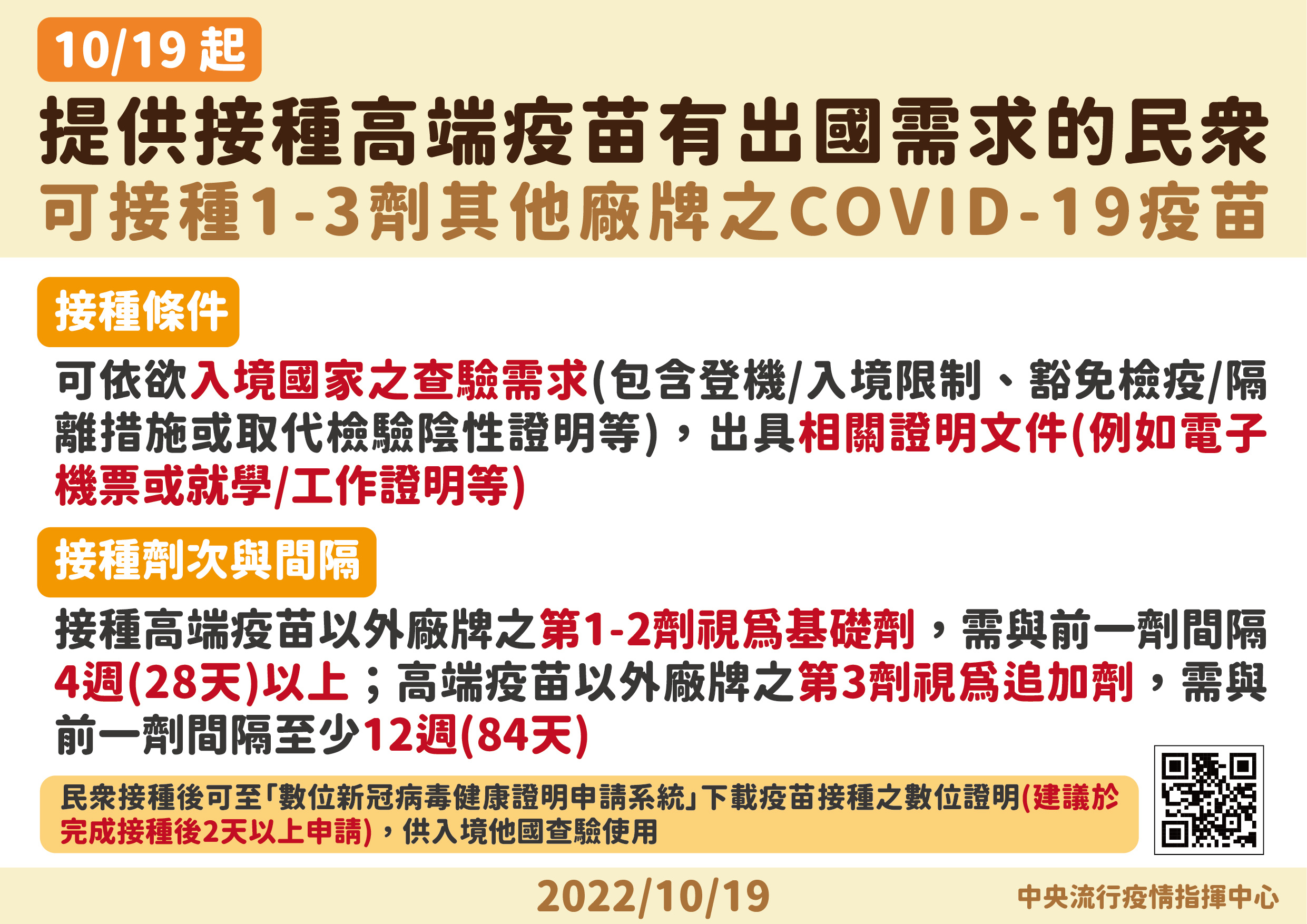 指揮中心公布接種高端者補打疫苗相關措施。（指揮中心提供）