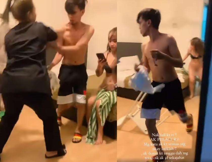 人妻抓姦在床,準備暴打老公,沒想到老公竟丟小三當肉盾自己逃跑。(翻攝臉書@Ayu Palola)
