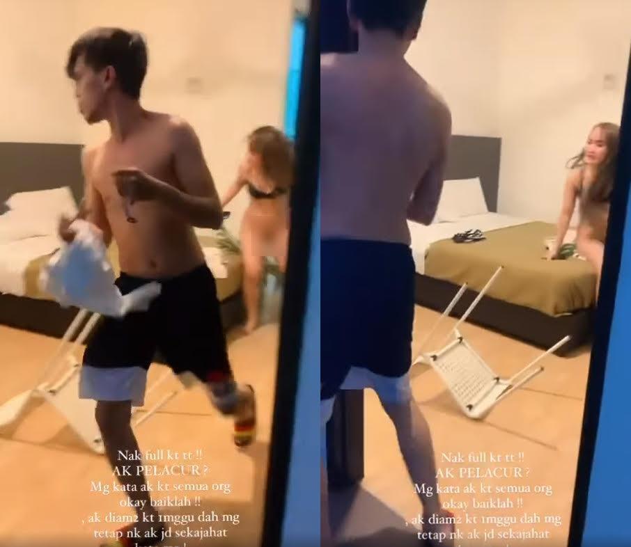 人妻跟蹤老公抓姦,抓包老公嫖妓,當場上前先給小三一巴掌,再揍偷吃男。偷吃男孬到丟半裸女給老婆揍,充滿求生欲逃出門。(翻攝臉書@Ayu Palola)