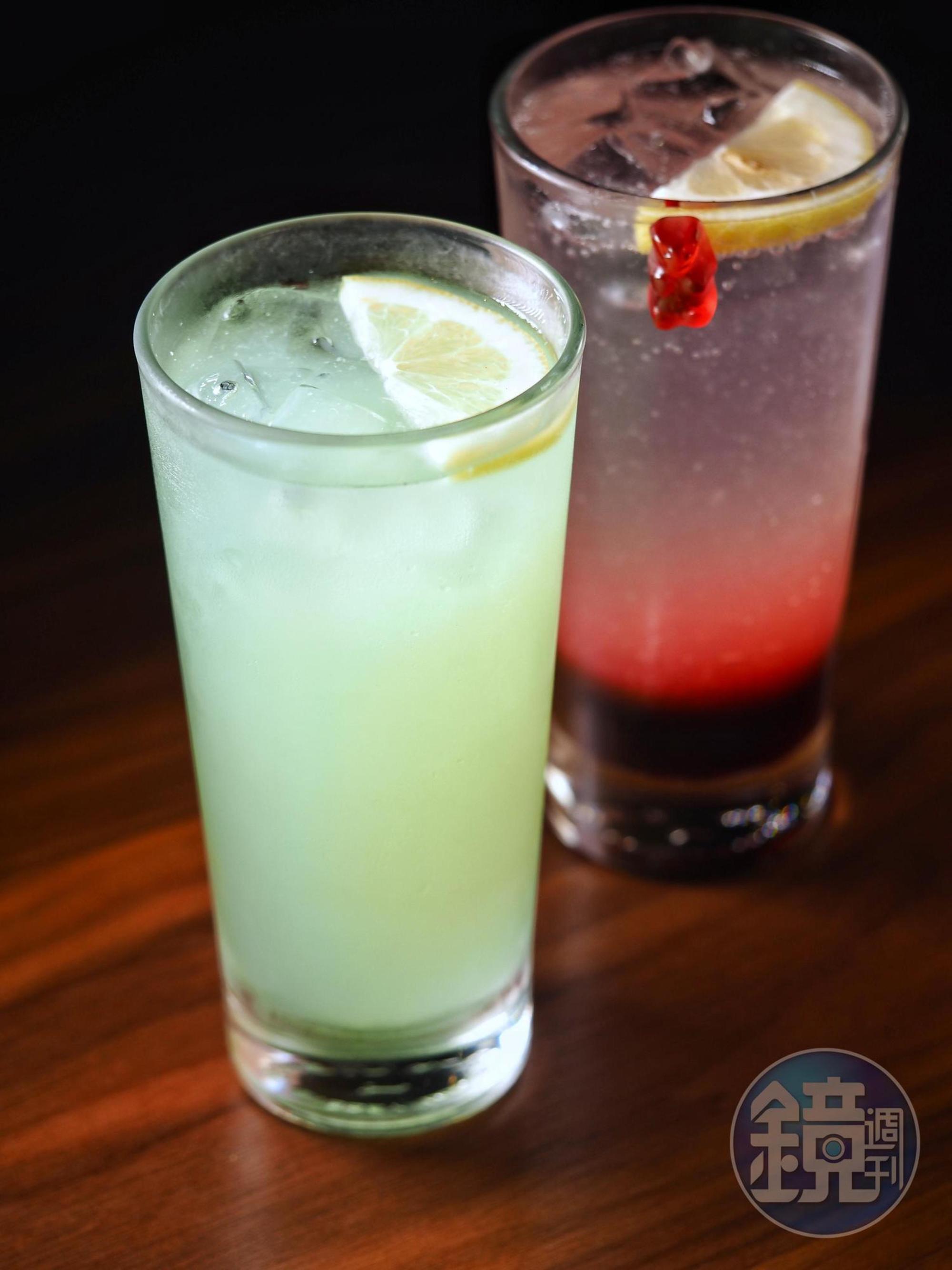 店內的飲料也很有意思,「檸檬娜娜」(左,120元/杯)是薄荷飲料,地位有如以色列冬瓜茶;「小熊軟糖氣泡飲」(右,180元/杯)則是紅石榴汁口味。