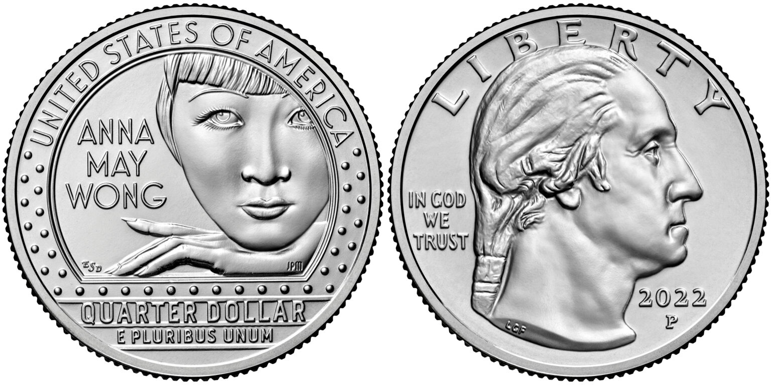 美國史上第一個使用亞裔女性當作肖像的貨幣,上面是華裔好萊塢女星黃柳霜。(翻攝自美國鑄幣局)