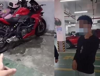 犯案的黑衣男子事後被警察逮補,車主則無奈的錄下自己愛車遭「污辱」後的畫面。(翻攝自推特)