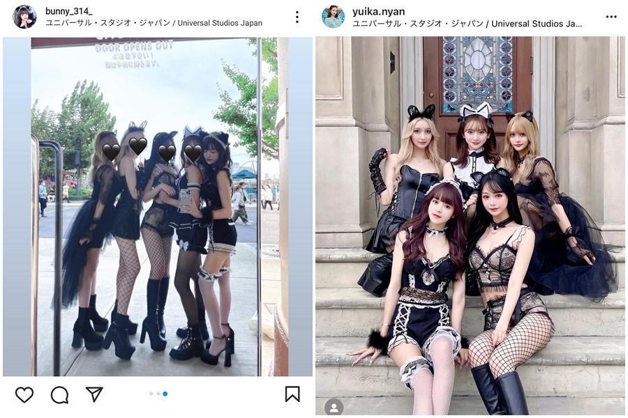 一群女遊客在園區內穿著暴露服裝,布料都比少的。(翻攝自IG)
