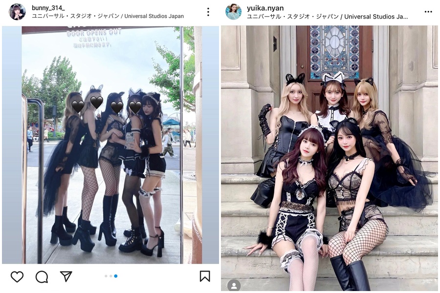 一群女遊客在園區內穿著暴露服裝，布料都比少的。（翻攝自IG）