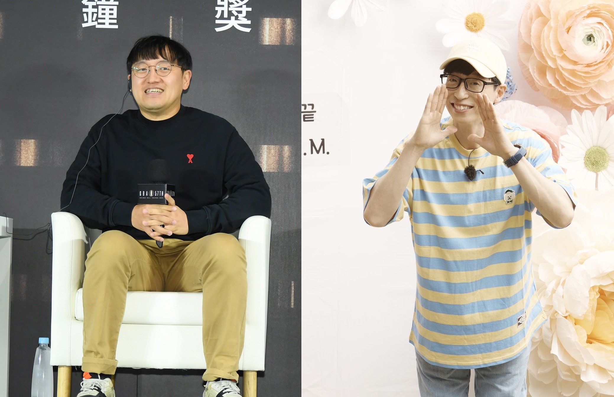《第六感》製作人丁哲珉（左）獲邀來台出席「第57屆金鐘獎國際工作坊」，聊到與劉在錫合作多年的原因。（左圖三立電視台提供，右圖翻攝自《Running Man》Instagram）