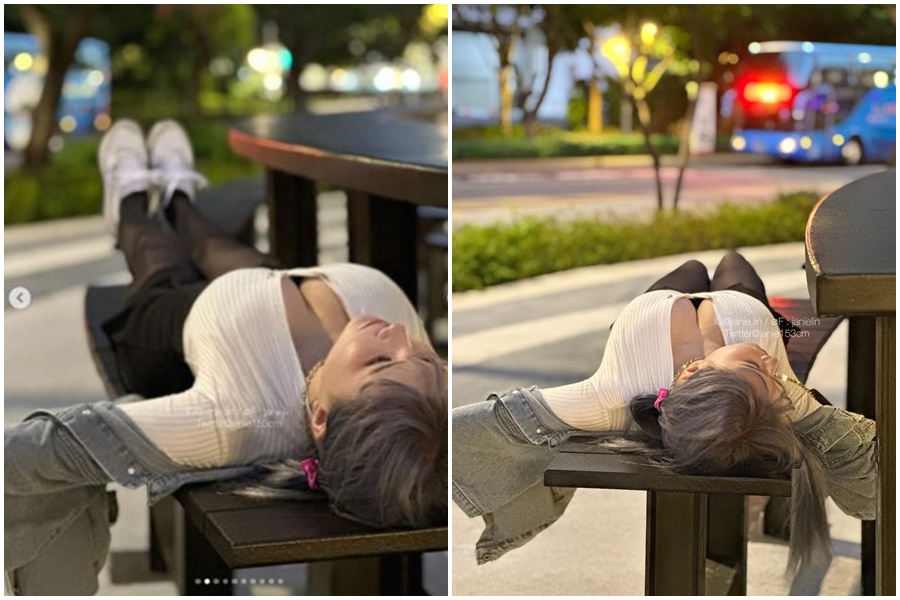 泥泥公園長椅拍照掀起討論。（翻攝自janie.lin IG）