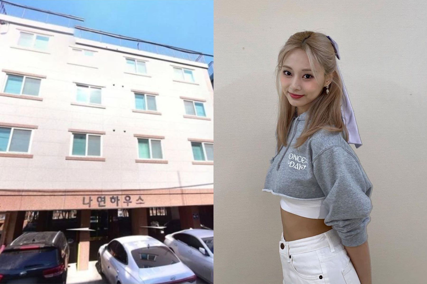 南韓超狂粉絲以TWICE成員姓名直接蓋8棟樓，只差老么子瑜（右圖）就湊齊；左為以娜璉命名的「娜璉House」。（翻攝自fmkorea、子瑜IG）