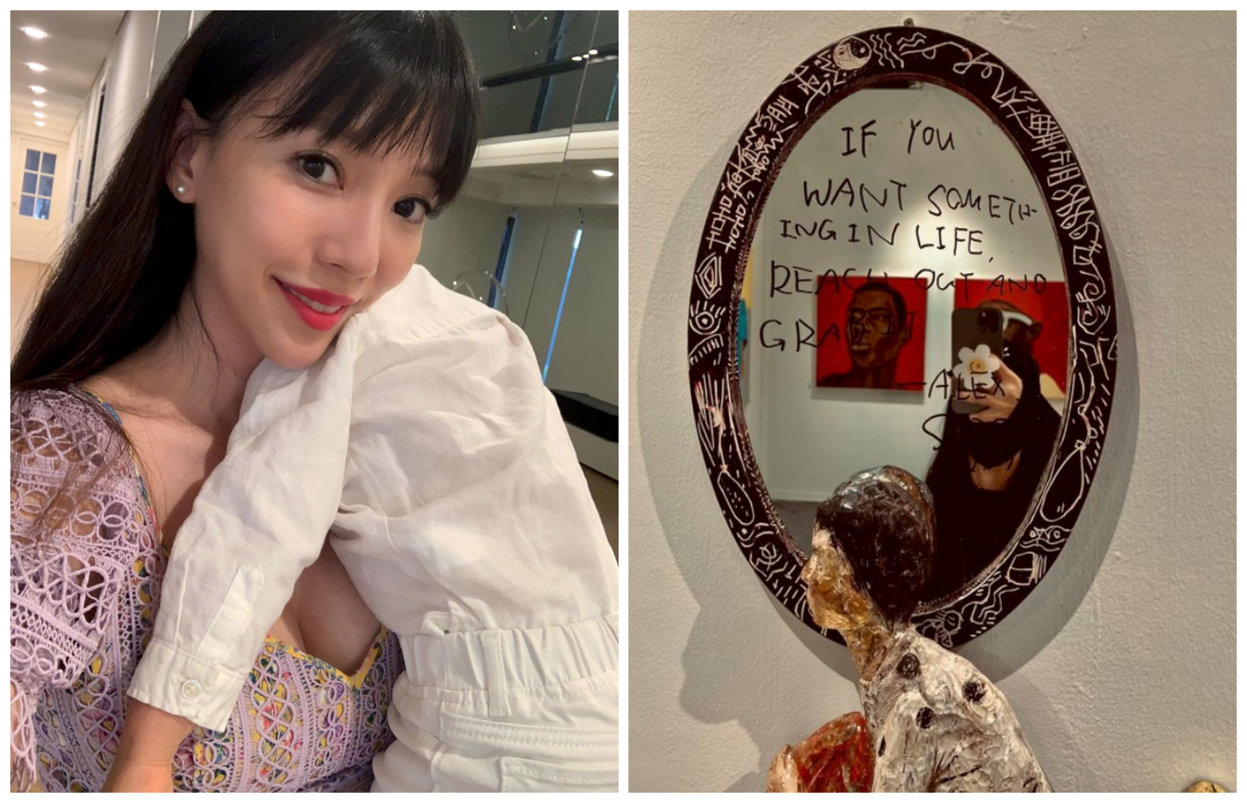 李靚蕾參觀台北國際藝術博覽會，藝術品上的文字引人遐想。（翻攝李靚蕾IG）