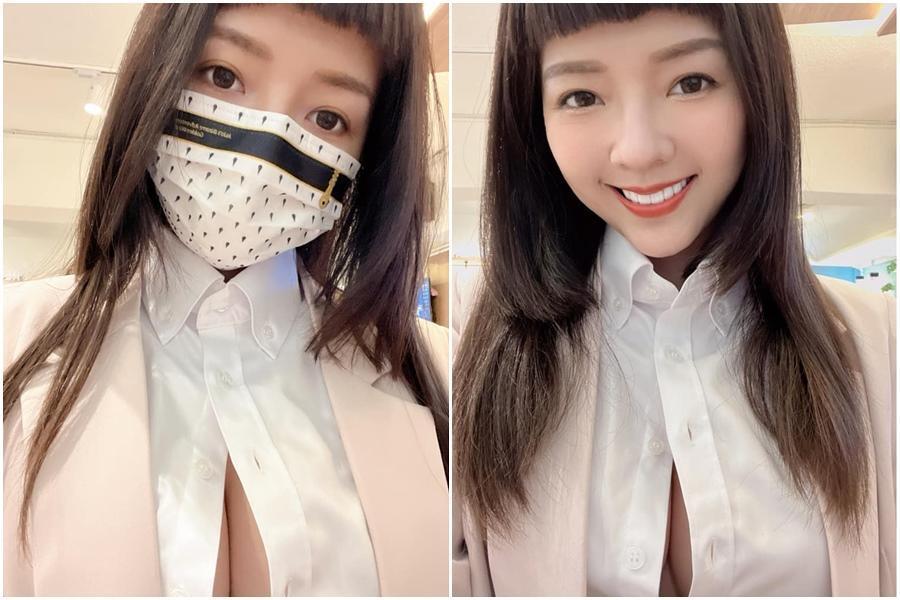 嘉義市議員參選人身穿白襯衫爆乳現身抽籤。(翻攝自Molly 翎熹臉書)