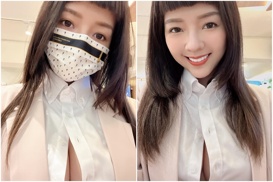 嘉義市議員參選人身穿白襯衫爆乳現身抽籤。（翻攝自Molly 翎熹臉書）