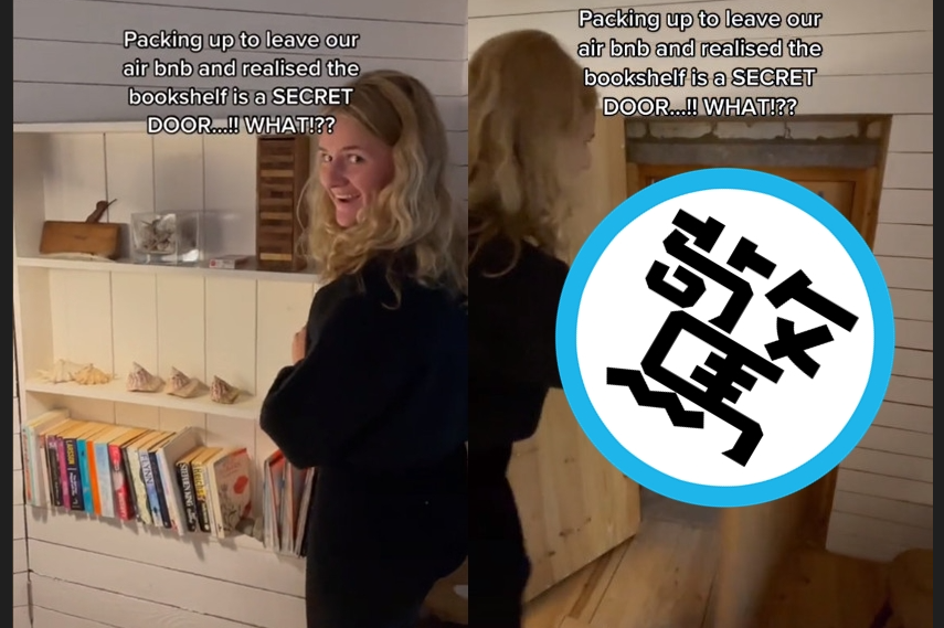 英國音樂家格蕾絲與朋友到威爾斯度假，直到退房才發現密室。（翻攝抖音 @gracegrundy_）