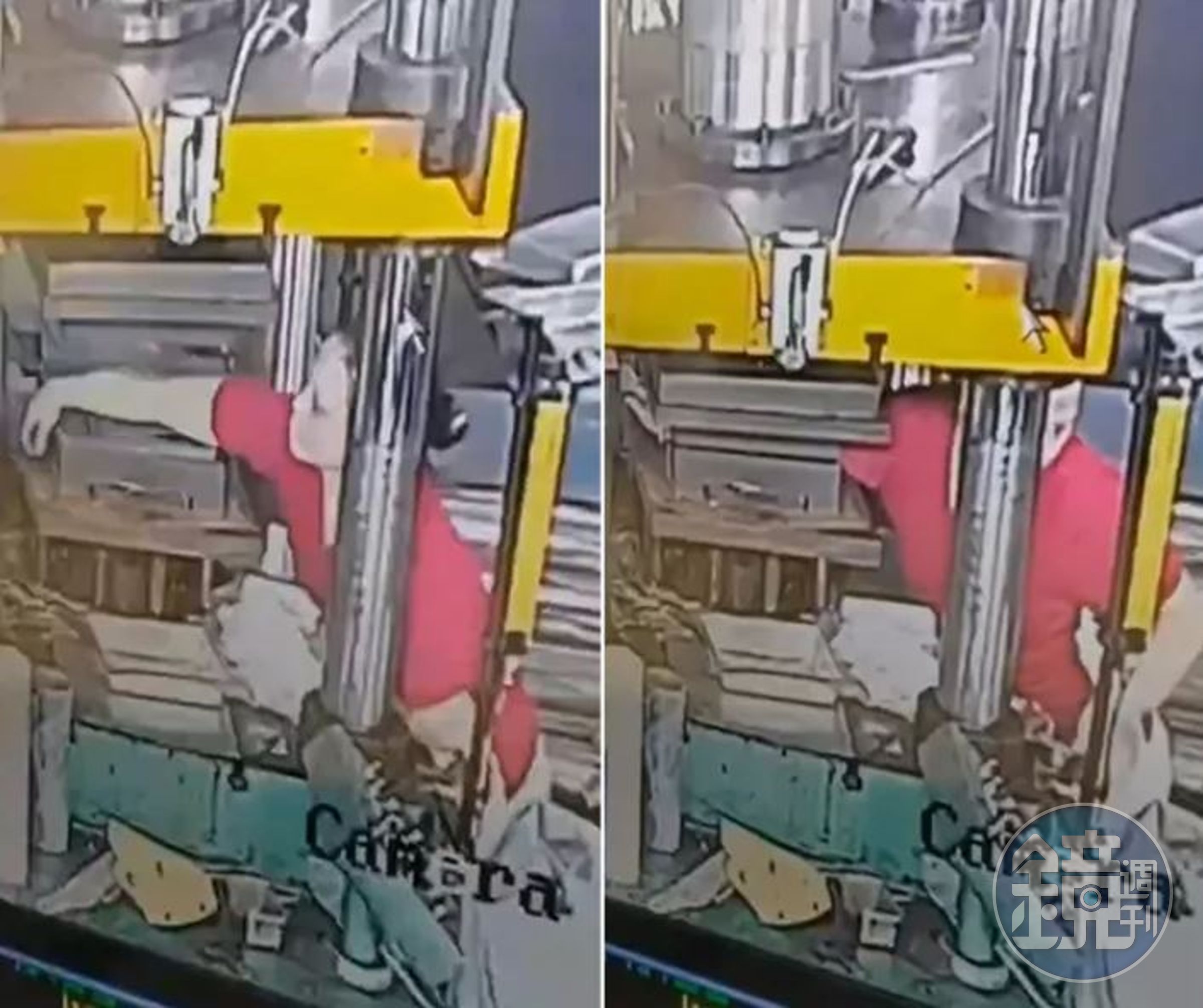 女員工手臂被機器壓扁。（翻攝影片）