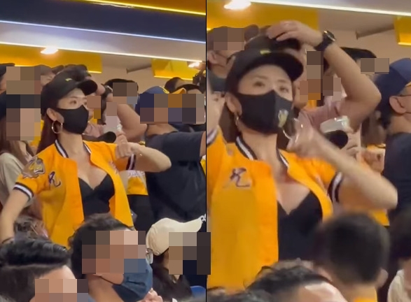 死忠象迷辣妹在場邊奮力應援。（翻攝《爆廢公社公開版》）