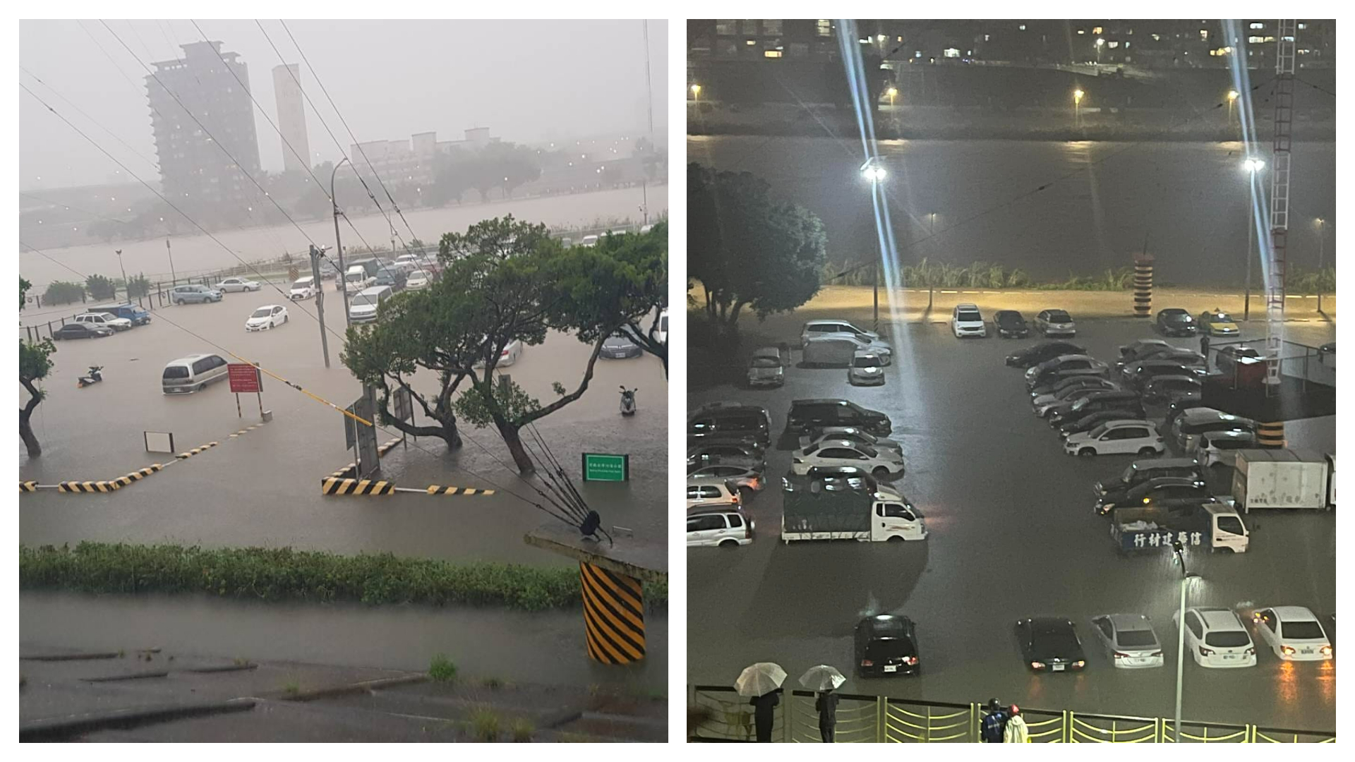 日前一場持續的大雨狂灌，導致百齡橋堤外停車場出現不少泡水車。（翻攝自我是士林人&我是北投人(士林區、北投區、大同區)粉專）