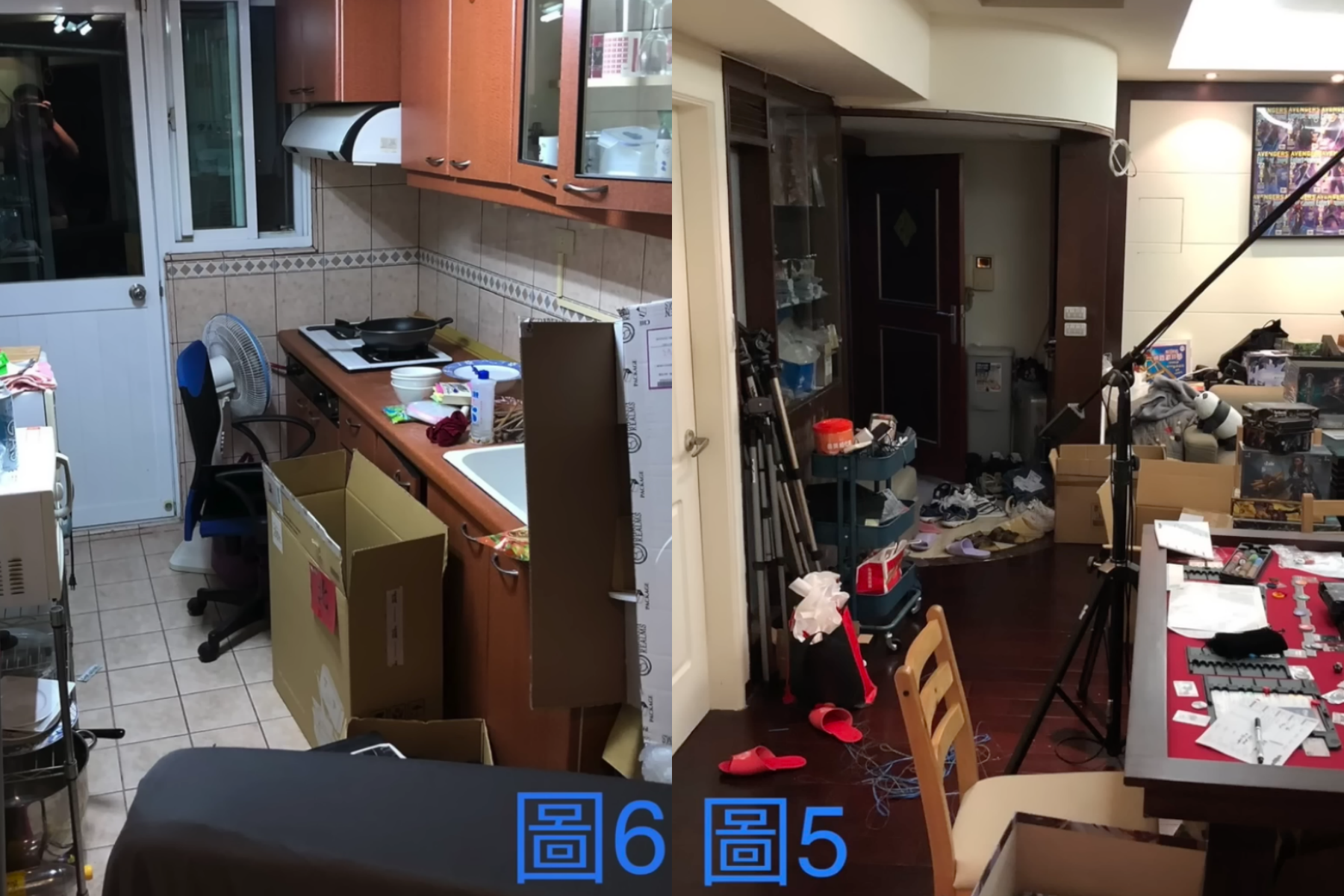Gino勁宥曬出工作室廚房與客廳的照片，試圖佐證自己沒有性侵。（翻攝自Gino勁宥YouTube）