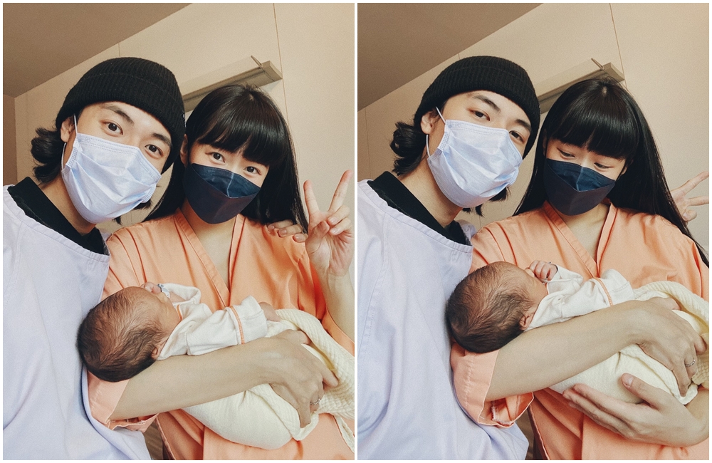 簡廷芮與賴先生還有小芒果合照。（藝和創藝提供提供）