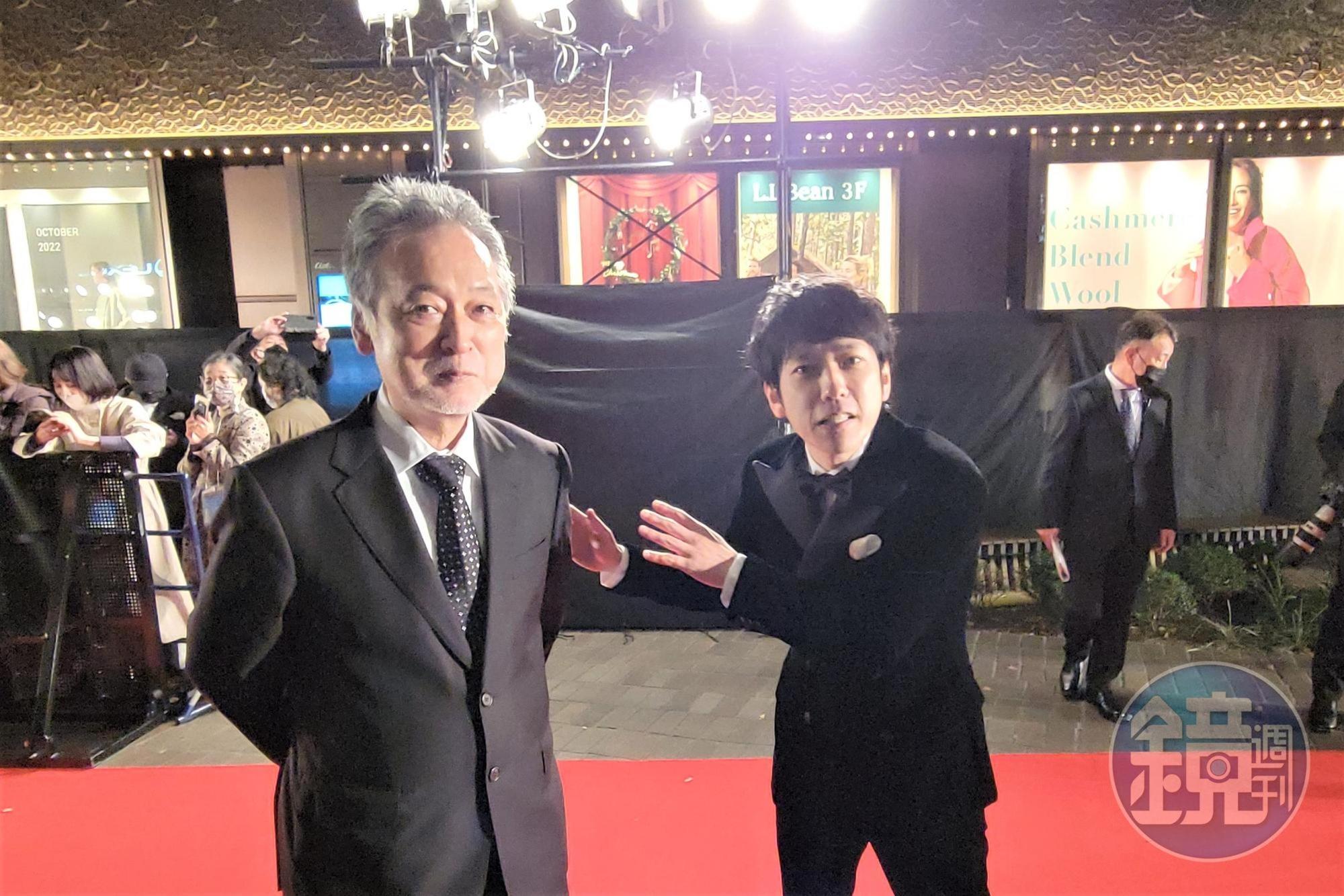 二宮和也(右)與《來自北國的信》導演瀨瀨敬久壓軸登上35屆東京國際影展紅毯,也特別向台灣粉絲問好。(王怡文攝)
