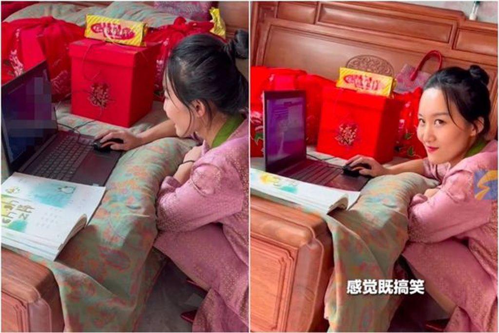 譚姓新娘在歸寧宴時,沒請婚假堅持要為學生上課。(翻攝自微博)