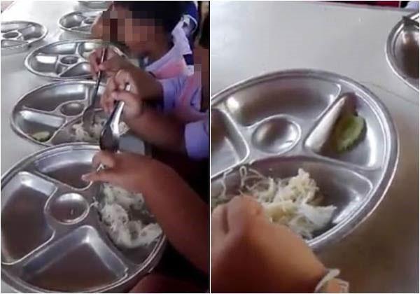 幼兒園孩童午餐慘吃「白飯配魚露」,引起眾人怒火。(取自推特ThaiEnquirer)