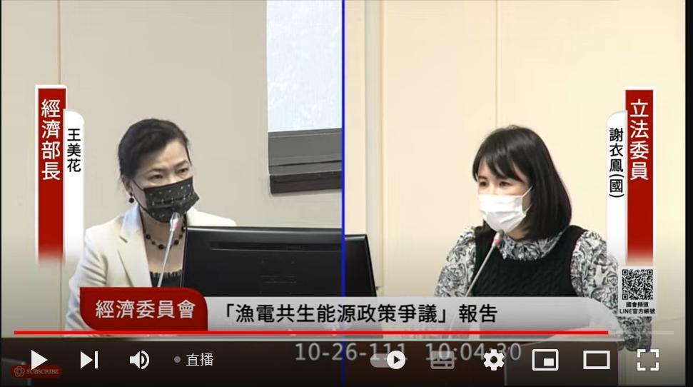 謝衣鳳質詢王美花。（翻攝立院直播畫面）