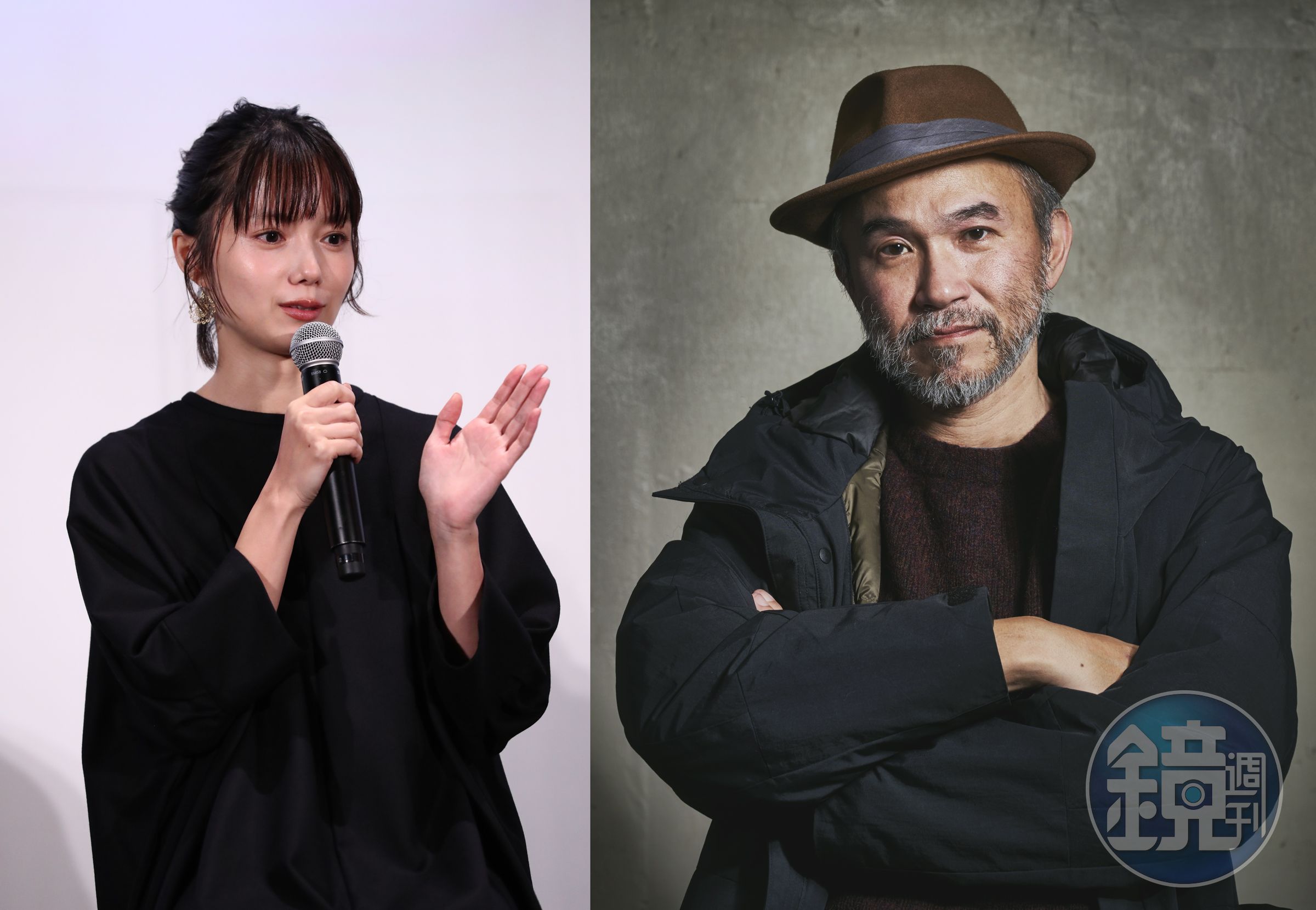 宮崎葵（左圖）在青山真治導演（右圖）電影播映活動上聊到兩人互動，透露情同父女。（東京國際影展提供）